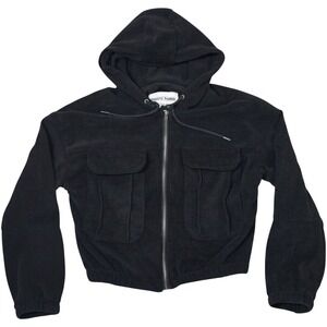 Reserve Fairfax Black Corduroy Zip Up Cropped Hoodie Jacket Small